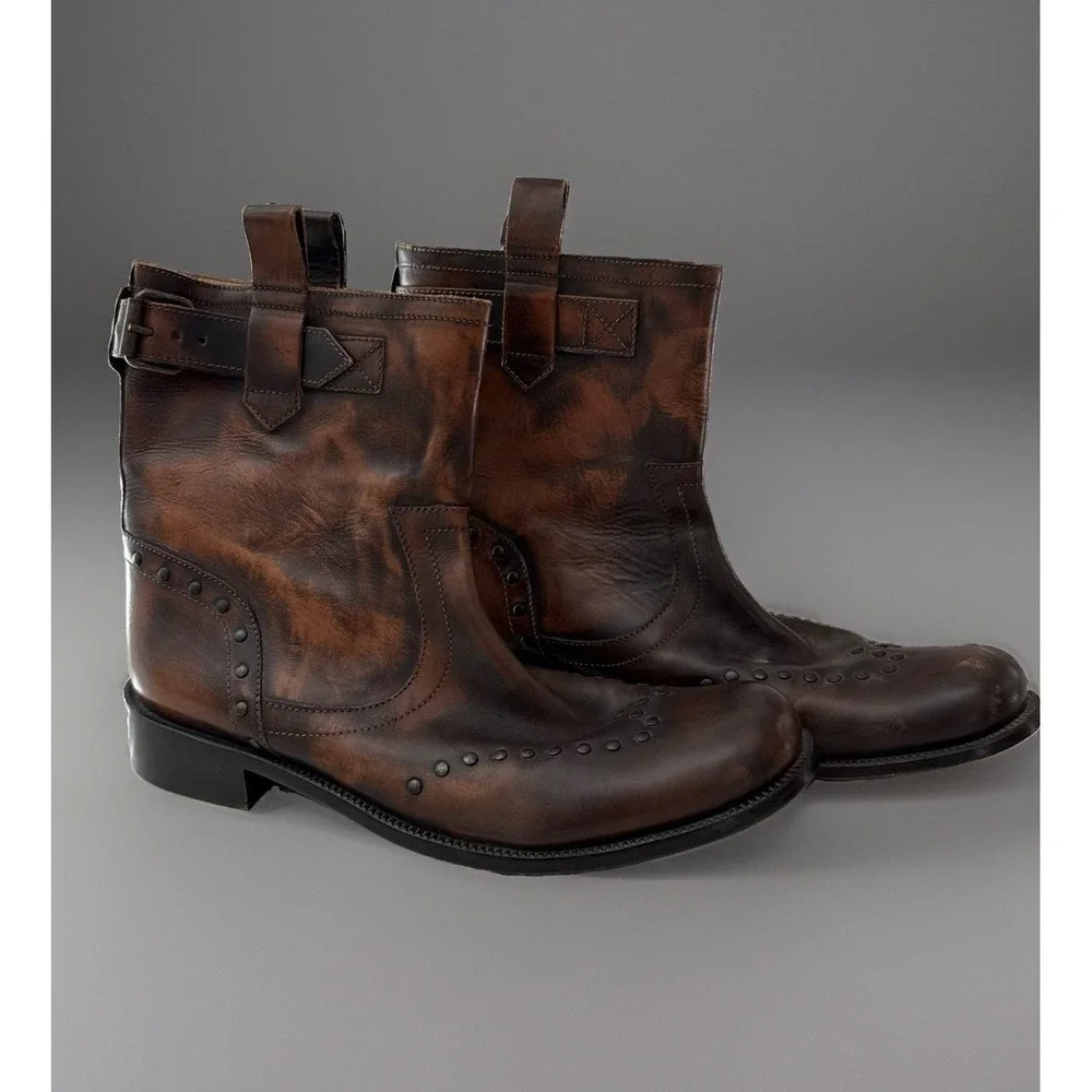 John Varvatos US 9.5 Hand Made in Italy Studded Leather Engineer Biker Boots